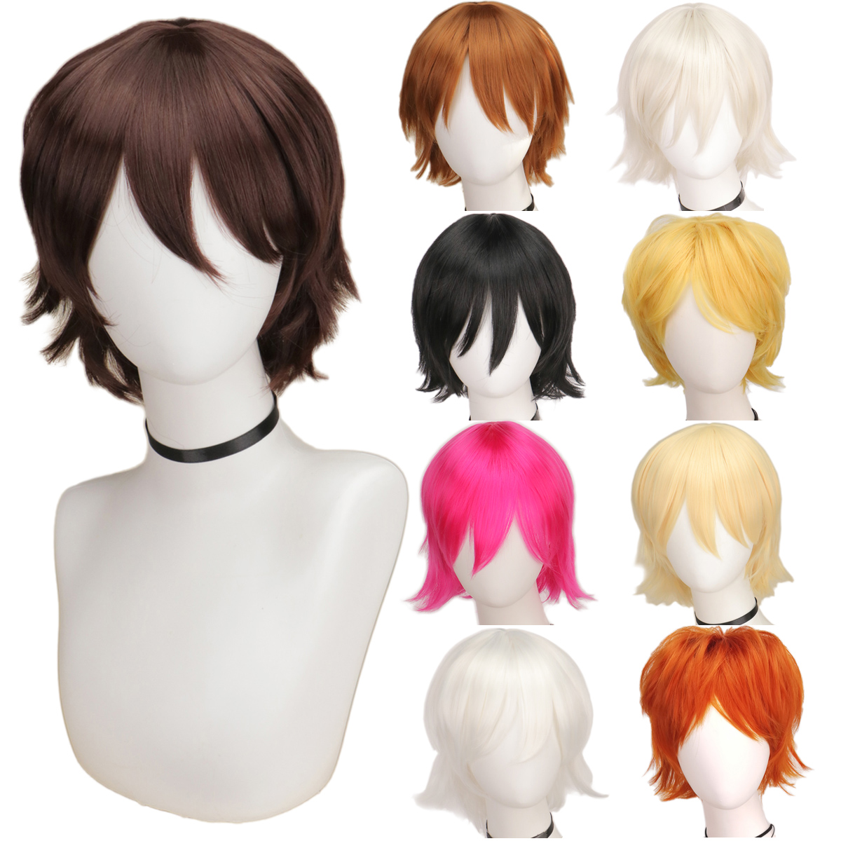 QQXCAIW Male Wig Black White P - Anime Cosplay Red Hair recension och pris